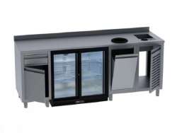 Ερμάριο Καφέ - Bar Station Με Θέση Ψυγείου Γούρνα Rinser Απορρίμματα Συρταριέρα Καφέ 230x70x92cm