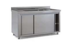 Λάντζα κλειστή 160x70x87cm με συρόμενες πόρτες με 1 μεγάλη γούρνα 96x51cm - LANK160.B.1