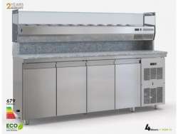 Ψυγεία πίτσας συντήρηση με επιτραπέζιο set-up PSM225PIZZA/4GN για 11 GN 1/4 με γρανίτη και μηχανή